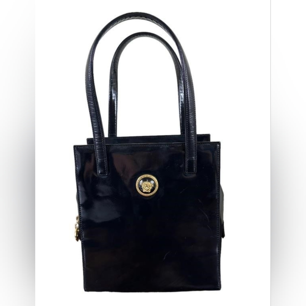 Versace Medusa Patent Leather Handbag Black Vintag